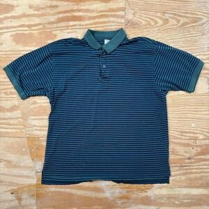navy blue and green striped izod polo shirt‎
